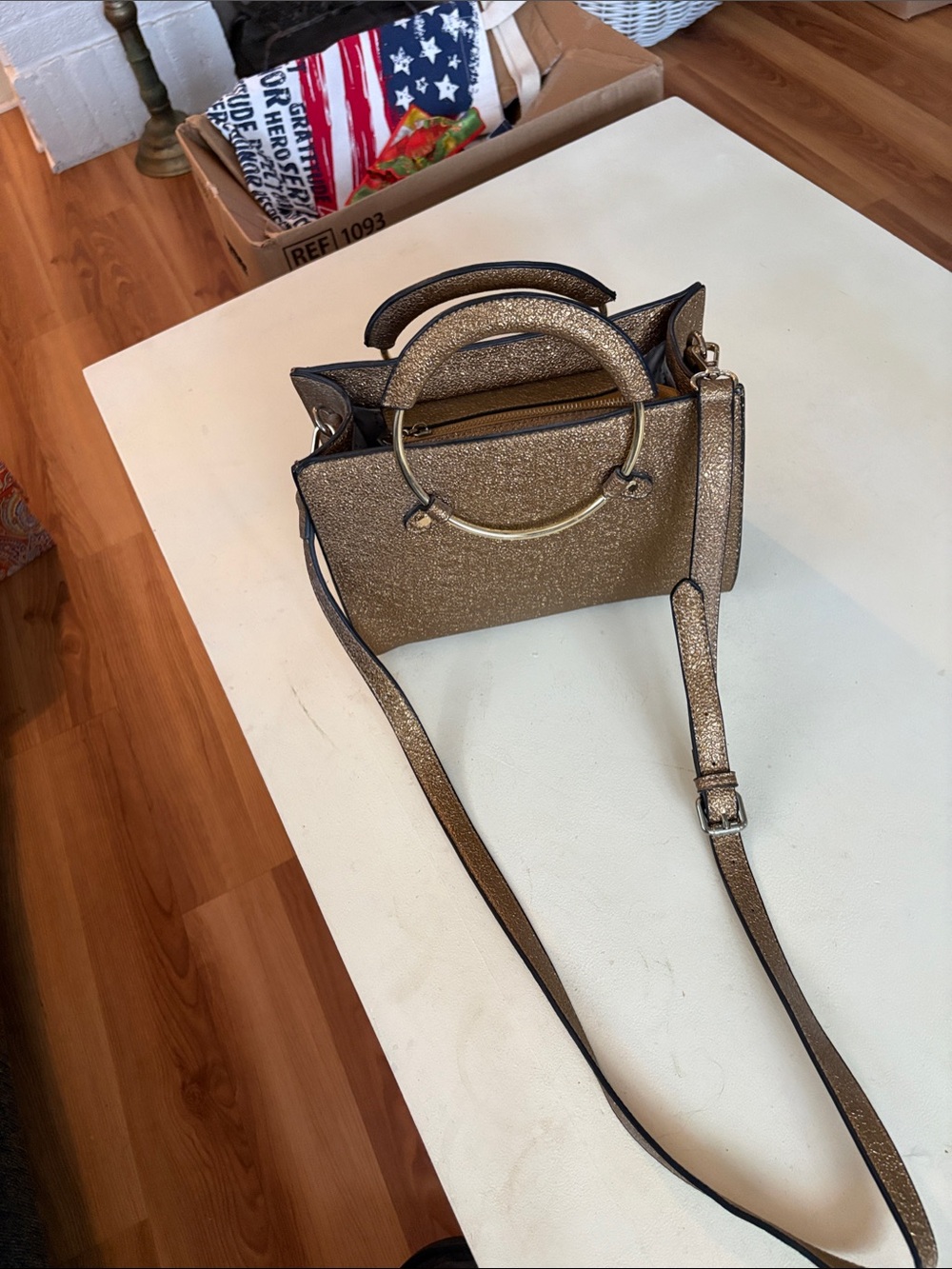 BCBGeneration Metallic Gold Mini Satchel with Ring Handles